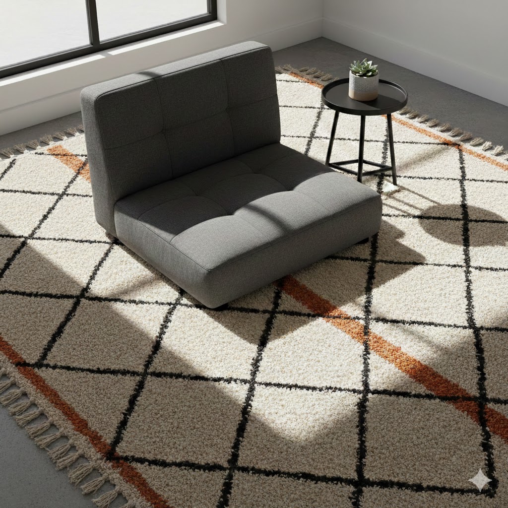 ラグマットの上に座椅子とサイドテーブルが置かれているイメージ画像